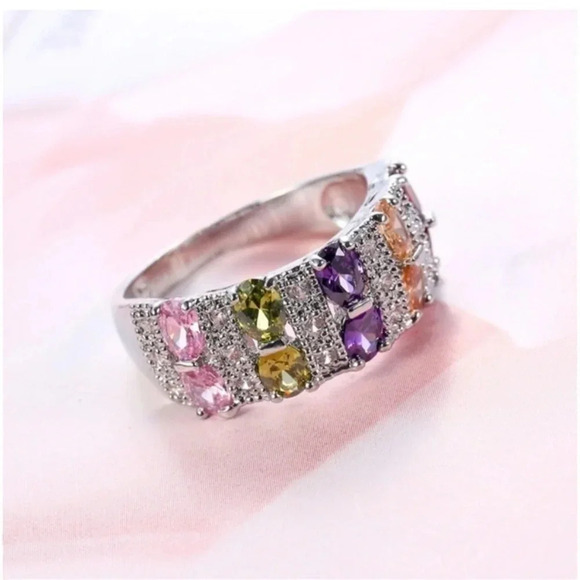 Geometry Round Stone Ring 925 Sterling PlatafulZircon Jewelry  women ring - Picture 4 of 6